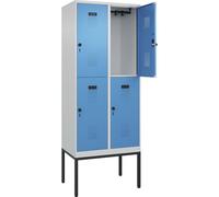 C+P Evolo Plus Casier à 2 étages Gris clair/bleu clair Largeur 800 mm Avec pieds étroits Verrou rotatif