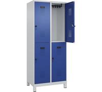 C+P Evolo Plus Casier à 2 étages Gris clair/bleu gentiane Largeur 800 mm Avec pieds larges Verrou rotatif