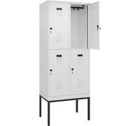 C+P Evolo Plus Casier à double étage 2 compartiments Blanc signalisation L 800 mm Avec pieds étroits Verrou rotatif