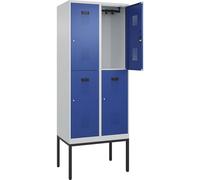 C+P Evolo Plus Casier à double étage 2 compartiments Gris clair/bleu gentiane Largeur 800 mm Avec pieds étroits Serrure à cylindre