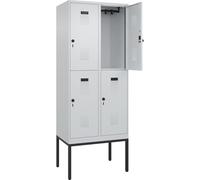 C+P Evolo Plus Casier à double étage 2 compartiments Gris clair Largeur 800 mm Avec pieds étroits Verrou rotatif