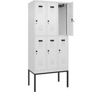 C+P Evolo Plus Casier à double étage 3 compartiments Blanc signalisation L 900 mm Avec pieds étroits Verrou rotatif