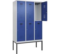 C+P Evolo Plus Casier à double étage 3 compartiments Gris clair/bleu gentiane Largeur 1200 mm Avec pieds étroits Serrure à cylindre
