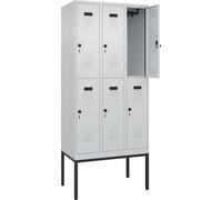C+P Evolo Plus Casier à double étage 3 compartiments Gris clair Largeur 900 mm Avec pieds étroits Verrou rotatif