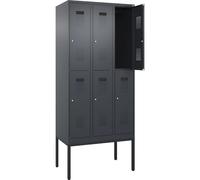 C+P Evolo Plus Casier à double étage 3 compartiments Gris Largeur 900 mm Avec pieds étroits Serrure à cylindre