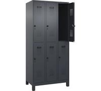 C+P Evolo Plus Casier à double étage 3 compartiments Gris Largeur 900 mm Avec pieds larges Verrou rotatif