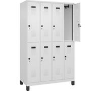 C+P Evolo Plus Casier à double étage 4 compartiments Blanc signalisation Largeur 1200 mm Avec pieds larges Verrou rotatif