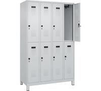 C+P Evolo Plus Casier à double étage 4 compartiments Gris clair Largeur 1200 mm Avec pieds larges Verrou rotatif