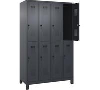 C+P Evolo Plus Casier à double étage 4 compartiments Gris Largeur 1200 mm Avec pieds larges Verrou rotatif