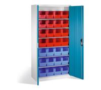 C + P Möbelsysteme Armoire à bacs C+P avec 28 bacs à bec, H1980xL1000xP420mm Façade bleu clair Corps gris clair Quantité:1