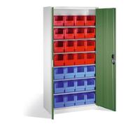 C + P Möbelsysteme Armoire à bacs C+P avec 28 bacs à bec, H1980xL1000xP420mm Façade vert réséda Corps gris clair Quantité:1