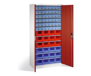 C + P Möbelsysteme Armoire à bacs C+P avec 72 bacs à bec et bacs à rayonnages, H1980xL1000xP420mm Façade rouge rubis Corps gris clair Quantité:1
