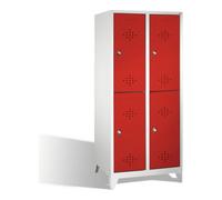 C + P Möbelsysteme Armoire à deux niveaux C+P Classic sur pieds, 4 compartiments, H1850xL810xP500mm face avant rouge rubis corps gris clair Quantité:1