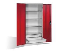 C + P Möbelsysteme Armoire à outils C+P à portes battantes, 4 tablettes et 3 tiroirs, H1950xL930xP500mm Façade rouge rubis Corps gris clair Quantité:1