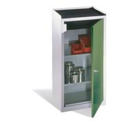 C + P Möbelsysteme Armoire à outils C+P avec porte tournante, 2 étagères et tiroir, H1020xL500xP500xP500mm Face avant Caisson Reseda vert clair gris clair Quantité:1
