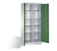 C + P Möbelsysteme Armoire à outils C+P avec portes battantes, 10 compartiments intérieurs, H1950xL930xP500mm Façade vert réséda Corps gris clair Quantité:1