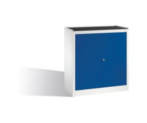 C + P Möbelsysteme Armoire à outils C+P avec portes battantes, 2 étagères et tiroir, H1020xL940xP500mm façade gentiane bleu clair corps gris clair Quantité:1