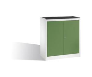 C + P Möbelsysteme Armoire à outils C+P avec portes battantes, 2 étagères et tiroir, H1020xL940xP500mm Face avant Caisson Reseda vert clair gris clair Quantité:1