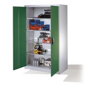 C + P Möbelsysteme Armoire à outils C+P avec portes battantes, 4 tablettes intérieures, H1950xL1200xP600mm Façade vert réséda Corps gris clair Quantité:1