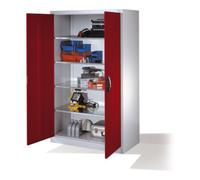 C + P Möbelsysteme Armoire à outils C+P avec portes battantes, 4 tablettes intérieures, H1950xL1200xP600mm Façade rouge rubis Corps gris clair Quantité:1