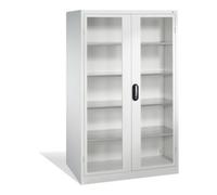 C + P Möbelsysteme Armoire à outils C+P avec portes battantes à fenêtre transparente, 4 tablettes intérieures, H1950xL1200xP600mm Façade gris clair Corps gris clair Quantité:1