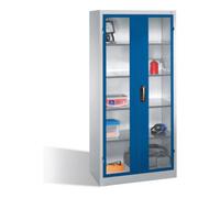C + P Möbelsysteme Armoire à outils C+P avec portes battantes à fenêtre transparente, 4 tablettes intérieures, H1950xL930xP500mm Façade bleu gentiane Corps gris clair Quantité:1