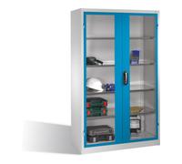 C + P Möbelsysteme Armoire à outils C+P avec portes battantes à fenêtre transparente, 4 tablettes intérieures, H1950xL1200xP500mm Façade bleu clair Corps gris clair Quantité:1