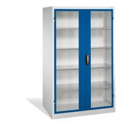 C + P Möbelsysteme Armoire à outils C+P avec portes battantes à fenêtre transparente, 4 tablettes intérieures, H1950xL1200xP600mm Façade bleu gentiane Corps gris clair Quantité:1