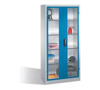 C + P Möbelsysteme Armoire à outils C+P avec portes battantes à fenêtre transparente, 4 tablettes intérieures, H1950xL930xP500mm Façade bleu clair Corps gris clair Quantité:1