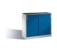 C + P Möbelsysteme Armoire à outils C+P avec portes coulissantes, intérieur 1 tablette, H1000xL1200xP400mm Avant Corps bleu gentiane Corps gris clair Quantité:1