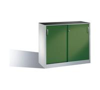 C + P Möbelsysteme Armoire à outils C+P avec portes coulissantes, intérieur 1 tablette, H1000xL1200xP400mm Façade Reseda vert corps gris clair Quantité:1