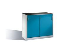 C + P Möbelsysteme Armoire à outils C+P avec portes coulissantes, intérieur 1 tablette, H1000xL1200xP500mm corps avant bleu clair corps gris clair Quantité:1