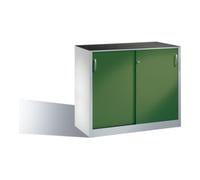 C + P Möbelsysteme Armoire à outils C+P avec portes coulissantes, intérieur 1 tablette, H1000xL1200xP500mm Face avant Reseda vert corps gris clair Quantité:1