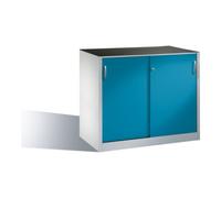 C + P Möbelsysteme Armoire à outils C+P avec portes coulissantes, intérieur 1 tablette, H1000xL1200xP600mm face avant bleu clair corps gris clair Quantité:1
