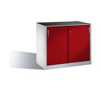 C + P Möbelsysteme Armoire à outils C+P avec portes coulissantes, intérieur 1 tablette, H1000xL1200xP600mm Avant Rouge ru orps gris clair Quantité:1