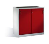 C + P Möbelsysteme Armoire à outils C+P avec portes coulissantes, intérieur 2 étagères, face avant H1200xL1200xP600mm caisson rouge ru ris clair Quantité:1