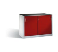 C + P Möbelsysteme Armoire à outils C+P avec portes coulissantes, intérieur 2 x 1 tablette, H1000xL1600xP600mm Avant Rouge ru orps gris clair Quantité:1