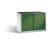 C + P Möbelsysteme Armoire à outils C+P avec portes coulissantes, intérieur 2 x 1 tablette, H1000xW1600xD600mm Face avant Reseda vert corps gris clair Quantité:1
