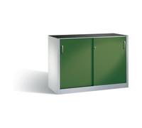 C + P Möbelsysteme Armoire à outils C+P avec portes coulissantes, intérieur 2 x 1 tablette, H1000xW1600xD500mm Façade Reseda vert corps gris clair Quantité:1