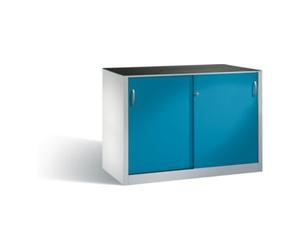 C + P Möbelsysteme Armoire à outils C+P avec portes coulissantes, intérieur 2 x 1 tablette, H1000xW1600xD500mm face avant bleu clair corps gris clair Quantité:1