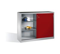 C + P Möbelsysteme Armoire à outils C+P avec portes coulissantes, intérieur 2 x 2 étagères, H1200xL1600xP400mm Face avant Rouge ru orps gris clair Quantité:1