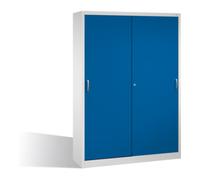C + P Möbelsysteme Armoire à outils C+P avec portes coulissantes, intérieur 2 x 4 étagères, H1950xL1600xP400mm face avant bleu gentiane corps gris clair Quantité:1