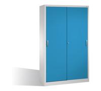 C + P Möbelsysteme Armoire à outils C+P avec portes coulissantes, intérieur 4 étagères, H1950xL1200xP400mm avant bleu clair corps gris clair Quantité:1