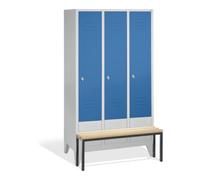 C + P Möbelsysteme Armoire C+P Classic avec banquette, 3 compartiments, H1850xL1200xP500xP500/815mm caisson avant bleu clair gris clair Quantité:1