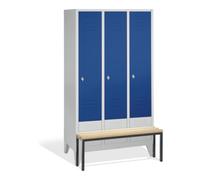 C + P Möbelsysteme Armoire C+P Classic avec banquette, 3 compartiments, H1850xL1200xP500xP500/815mm carcasse avant gentiane bleu clair gris clair Quantité:1