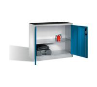 C + P Möbelsysteme Armoire d'appoint à outils C+P avec portes battantes, 1 tablette intérieure, H1000xL1200xP500mm Façade bleu clair Corps gris clair Quantité:1