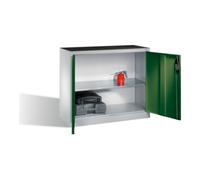 C + P Möbelsysteme Armoire d'appoint à outils C+P avec portes battantes, 1 tablette intérieure, H1000xL1200xP500mm Façade vert réséda Corps gris clair Quantité:1
