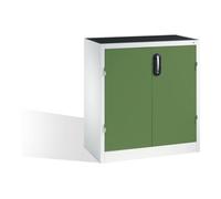 C + P Möbelsysteme Armoire d'appoint à outils C+P avec portes battantes, 2 tablettes et 3 tiroirs, H1000xL930xP500mm Façade vert réséda Corps gris clair Quantité:1