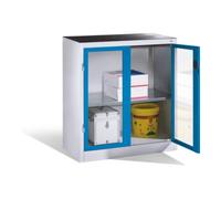 C + P Möbelsysteme Armoire d'appoint à outils C+P avec portes battantes à fenêtre transparente, 1 fond, H1000xL930xP500mm Façade bleu clair Corps gris clair Quantité:1