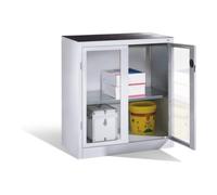 C + P Möbelsysteme Armoire d'appoint à outils C+P avec portes battantes à fenêtre transparente, 1 fond, H1000xL930xP500mm Façade gris clair Corps gris clair Quantité:1